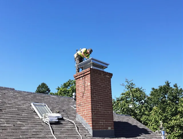 Davie Chimney Sweep technician measuring a chimney cap in Davie, FL