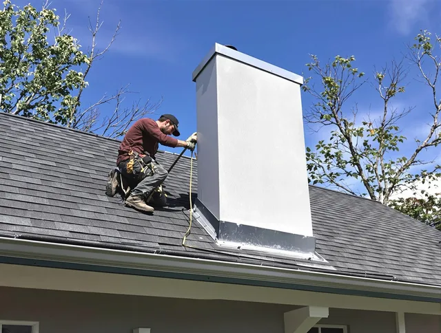 Davie Chimney Sweep team member finishing chimney construction in Davie, FL