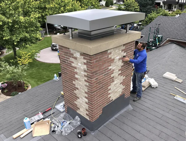 Davie Chimney Sweep team working on a custom chimney remodel in Davie, FL