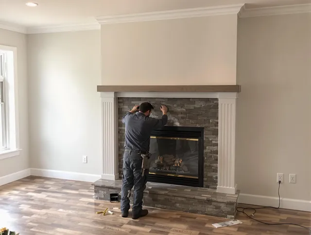 Davie Chimney Sweep finishing a custom fireplace install in Davie, FL